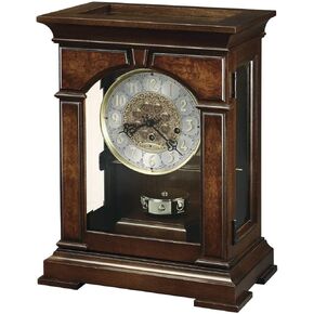 Howard Miller Owendale Mantel Clock II 549-582 – Cherry Bordeaux Finish, Front Glass Door & Ornate Dial, Vintage Home Decor, Brass Finished Pendulum, Key-Wound, Single-Chime Movement