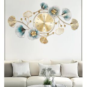Wall Clock, Clocks for Living Room, Silent Wall Clock Decorative, 3D Retro Metal Ginkgo Leaf Design, for Office Bedroom Kitchen Clock (35''x20'')