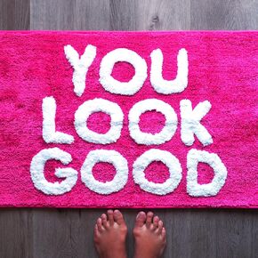 You Look Good Bath Mat Funny Cute Bathroom Rugs for Girls Hello Gorgeous Beautiful Funny Shower Fun Bathroom Decor Non-Slip Washable Women Men Dark Navy Blue Lavender