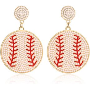 Beaded Game Day Baseball Football Earrings for Women Handmade Bead Crystal Drop Dangle Sports Earrings Holiday Party Jewelry Gifts