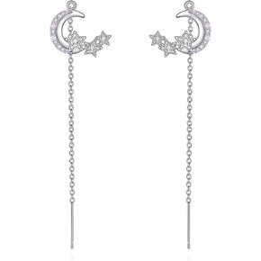 KZX Star Moon Earrings 925 Sterling Silver Moon Earrings Cubic Zirconia Moon Star Earrings Dangle Celestial Earrings Moon and Star Jewelry for Women Mom Lover
