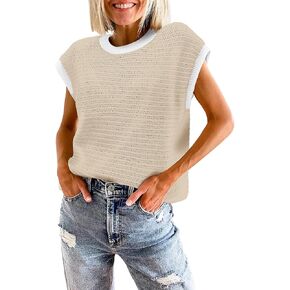 Zeagoo Women's Cap Sleeve Sweaters Vest Crew Neck Knit Sweater Tops 2025 Casual Summer Sleeveless T Shirt