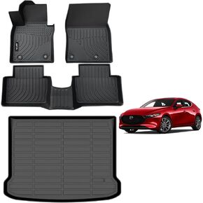 AIPOIL®TPE Floor Mats & Cargo Liner Custom for 2019-2025 Mazda 3 (Only Fit Hatchback) All Weather Protection丨Full Set Automobile mats Accessories, Black.
