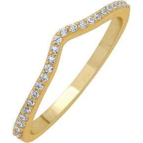 18K Yellow Gold Plated Created Simulated Diamond Stone Stackable Ring Wishbone Chevron Half-Eternity Bands For Women - Gifts for Her
