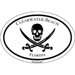 Oval Clearwater Beach Pirate Vinyl Decal - Florida Bumper Sticker - Beach Vacation Souvenir Sticker