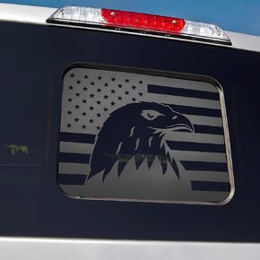 Fits Ford F150 F250 F350 2004-2014 Rear Middle Back Sliding Window American US Flag Vinyl Decal Matte Black Eagles