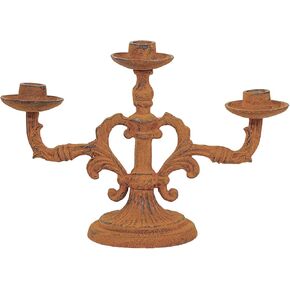 Sungmor Rusty Cast Iron 3 Arm Candelabra, 13" Tall Vintage Candlestick Holder, Decorative Taper Candle Holder, Pretty Centerpiece Candle Stand for Halloween, Christmas, Holiday Décor