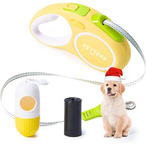 【LED Light Ver.】 PETTENA One-Touch Retractable Dog Leash for Small/Medium/Large Dog up to 66lbs, 16FT Puppy Leash, Heavy Duty Dog Leash with Anti-Chew Cable 360° Tangle-Free