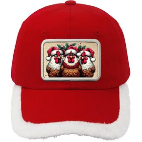 Nuanua Christmas Baseball Cap with Chicken Print on PU Leather Patch – Fun Holiday Hat for Adults