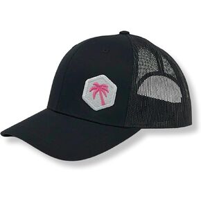 Cedarstitch Trucker Surf Hat – Palm Tree Hexagon Icon - Embroidered Baseball Cap, Mesh Back, Adjustable