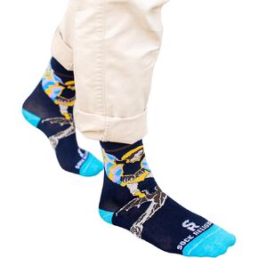 Sock Religious Defend Us In Battle St. Michael Navy and Sky Blue Men's and Women's One Size Fits Most Polyester Blend Catholic Inspirational Fun Crew Socks, Adult