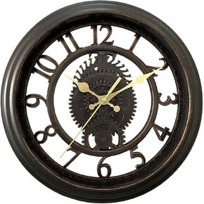 11'' Small Silent Non-Ticking Battery Operated Analog Wall Clock, Unique Retro Farmhouse Gear Round Decorative Wall Clocks for Living Room Bedroom Home Office Outdoor Garden - Black