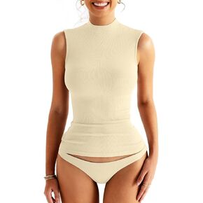Women's Sleeveless Mock Turtle Neck Tops Fitted Ribbed Tank Top Basic Summer T Shirts 2024