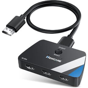 NEWCARE 8K @ 60 هرتز HDMI 2.1 محول 3 في 1 خارج، 4K @ 120 هرتز صندوق تبديل HDMI مع كابل HDMI 2.1 بطول 2.6 قدم، محدد محول HDMI 3 منافذ يدعم HDR Dolby Atmos 3D لـ NS PS4/PS5 Xbox Roku Fire Stick