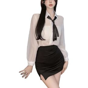 Women's Secretary Office Lady Uniform Mini Bodycon Skirt Outfit Sexy Teacher Roleplay Underwear Costume