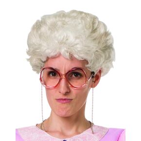 Rasta Imposta Pale Grey/White, Old Lady, Loose, Curly Short Costume Wig Wise Golden Granny, One Size Women's Wig