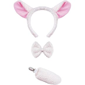 3 PCS Lamb Costume Accessory Set Sheep Ears Headband Bowtie and Tail Costume Accessories for Halloween Cosplay Party