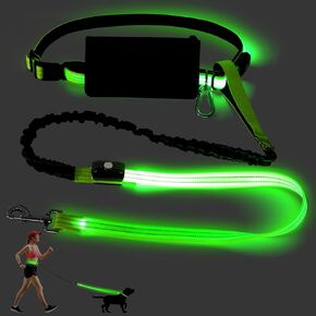 LED Hands Free Dog Leash, Waist Leash for Dog Walking, Retractable Bungee Light Up Dog Leash, LED Handless Dog Running Leash, Reflective Running Leash for Jogging Training Hiking