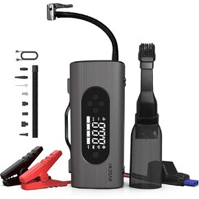 Car Jump Starter with Air Compressor(1000A),Vacuum Cleaner Cordless,Tire Inflator 150PSI,Pump for Inflation/Deflation,Portable Charger(12V Battery for 6.0L Gas/3.0L Diesel) 8-in-1 Handheld Jumper Box