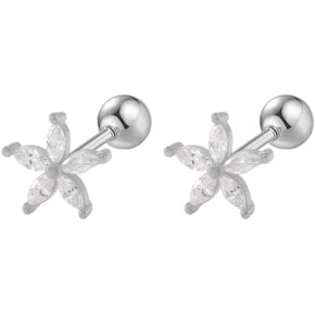 16g Flower CZ Cartilage Small Stud Earring for Women Cute Minimalist Tragus Helix Surgical Stainless Steel Crystal Flower Hypoallergenic Tiny Little Studs Ball Screw Backs Fashion Jewelry Gift
