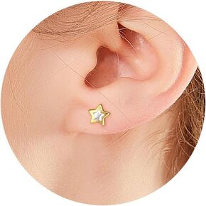 Hypoallergenic 925 Sterling Silver Stud Earrings, Dainty Two Tone Heart/Star/Moon/Lightning Earrings for Women (with Gift Box)