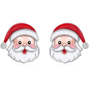 925 Sterling Silver Christmas Santa Earrings Santa Claus Stud Earrings for Women Mother Daughter Sister Hypoallergenic Xmas Gifts