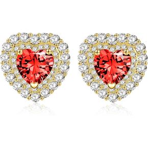 Stud Crystal Heart Earring For Women,New Year,Valentine's Day,Birthstone,CZ Earring,Fashion Jewelry,14K Gold Plated/Sliver Tone,Gifts for Mother Daughter Wife Girlfriend