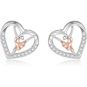 Sterling Silver Ballerina Stud Earrings Hypoallergenic Heart Ballet Dancer Earrings for Women Ballerina Dance Recital Jewelry Gift for Daughter Dance Lover