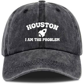 Houston I am The Problem,Funny Baseball Cap,Funny Hats,Vintage Caps,Funny Vintage Cotton Washed Baseball Caps,One Size Black