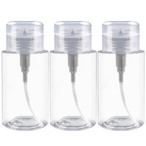 ANGNYA 6.7 oz/200 ML Pump Dispenser Bottle Push Down Pump Dispenser Bottle with Flip Cover 3 Packs Clear Pump Bottle for Nail Polish Remover Alcohol Makeup Remover Liquid