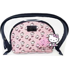Impressions Vanity Hello Kitty 2 PCs Nested Clutch Purses for Women, Water Resistant Zippered Travel Makeup Clutch Bag for Holding Make Up Brush, Toiletry, and Skincare Accessories (Pink)