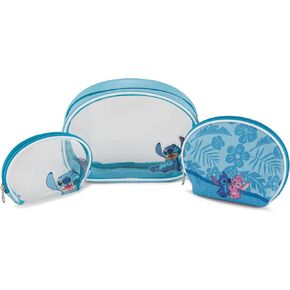 Disney Lilo and Stitch Cosmetic Case Set - Girls, Boys, Teens, Adults - Officially Licensed Lilo and Stitch Travel Cosmetic Case 3 Piece Set (Blue)