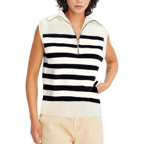 Kedera Women's Striped Sweater Vest V Neck Sleeveless Work Sweater Quarter Zip Knit Vest Top 2024 Trendy Office Outfits