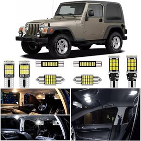 Wrangler TJ LED Interior Bulb Lights Kit for Jeep Wrangler TJ 1997 1998 1999 2000 2001 2002 2003 2004 2005 2006 Dome Footwell License Plate Lights White LED Interior Bulbs + Install Tool Guide