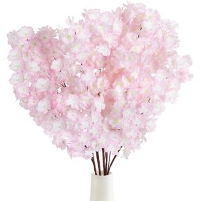 IPOPU Cherry Blossom Branches 43.3in Long Stem Artificial Flowers Cherry Blossom Flowers White Flowers Silk Flowers Fake Flowers Arrangements for Wedding Party Home Bedroom Decor (White)