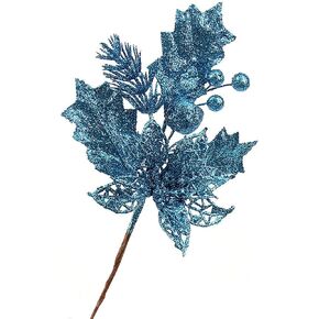 (Pack of 6) Glittery Artificial Berry Picks for Wedding Holiday Christmas Tree Wreath Garland Decorations, Blue