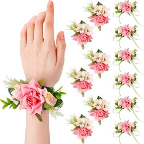 Jexine 24 Pcs Pink Rose Flower Wrist Corsage and Boutonniere Set Artificial Corsage Flower Bride Hand Flower Men Boutonniere Set for Wedding Formal Dinner Party Prom Decorations Accessories