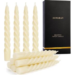 7 inch Beeswax Taper Candles Set of 8, Spiral Bees Wax Tapered Candle - Unscented, Handmade Beeswax Candles for Dinner Wedding Party (Ivory)