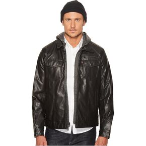Levi's® Faux Leather Trucker with Jersey Hood and Fleece Lining Black XL