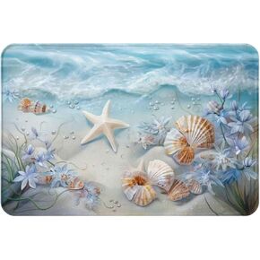 Beach Seashell Bathroom Rug Coastal Bath Mat Decor Non Slip Entryway Washable Absorbent Floor Rugs Carpet for Bedroom Kitchen Dining Laundry Living Room Office 24x16inch