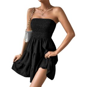 SOLY HUX Women's Tube Top Dresses for Women Beach Cover Ups Strapless Mini Dress Basic Solid Sundress