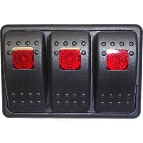 Fastronix Lighted 3 Rocker Switch Panel Auto/Marine (Red)