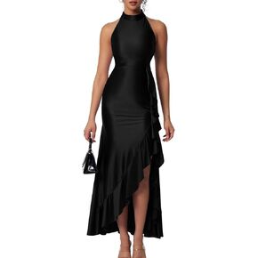 Memoriesea Women's Elegant High Neck Split Bodycon Mermaid Evening Cocktail Maxi Dress
