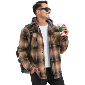 Mens Heavyweight Flannel Plaid Shirt Jackets Sherpa Fleece Lined Winter Warm Shacket