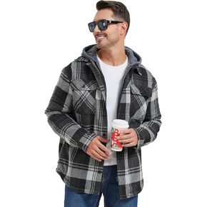 Mens Heavyweight Flannel Plaid Shirt Jackets Sherpa Fleece Lined Winter Warm Shacket