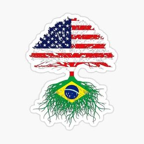 Brazilian Roots American Grown Brazilian Art Design for Men Women Kids Youth Family Sticker | Vinyl | Decal for Laptop, Bumper, Window, Water Bottle .5" (DESIGN01)