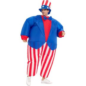 Inflatable Uncle Sam Costume Adult July 4th American Independence Day Patriotic Party Dress Suit with Hat