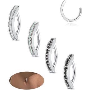 HAIAISO 4-6Pcs 14G Clicker Belly Button Ring for Women Hypoallergenic CZ Belly Barbell Piercing Simulated Diamonds Rivet Reverse Curved Navel Rings Body Piercing Jewelry 10MM 12MM