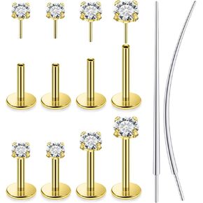 20G 18G 16G Threadless Push in Nose Studs CZ Nose Ring Flat Back Stud Earrings 316L Surgical Steel Tragus Helix Cartilage Earrings Lip Piercing Jewelry For Women Men Gold Silver in Kuwait