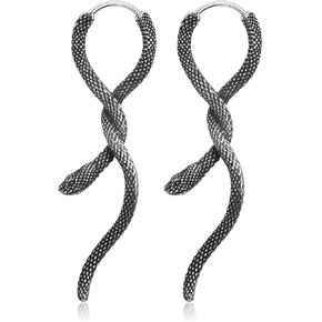 GTHIC Stainless Steel Gothic Snake Earrings For Men Women Punk Animal Serpent Hoop Dangle Earring Jewelry